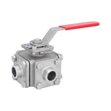 3-way ball valve DN20, PN40, T-bore, stainless steel1.4408 / PTFE / FKM, ISO5211, Weld.