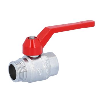 Kugelhahn, PN40, Messing/PTFE-FKM Innen-/Außengewinde, Handhebel rot