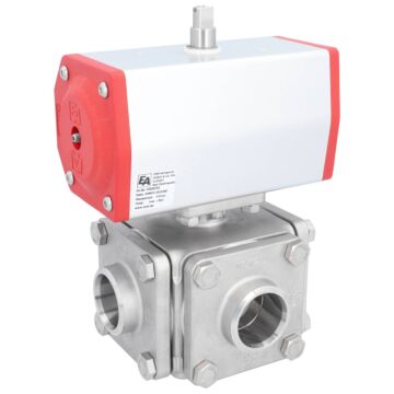 Ball valve ZD, DN40, with drive-ED, DW70, stainless steel 1.4408 / PTFE FKM, L-bore, double-
