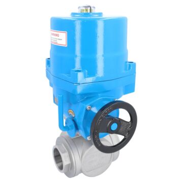 Ball valve BD, 2", actuator NE09, full bore st. st./PTFE-FKM, T-bore, 230V 50Hz, oper.time 17s