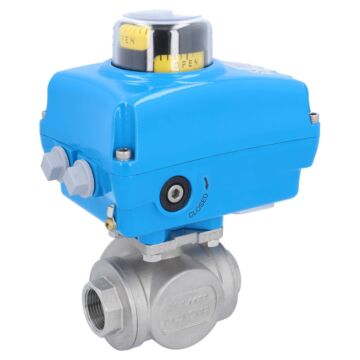 Ball valve BD, 1", actuator NE05, full bore st. st./PTFE-FKM, L-bore, 230V 50Hz, oper.time 14s