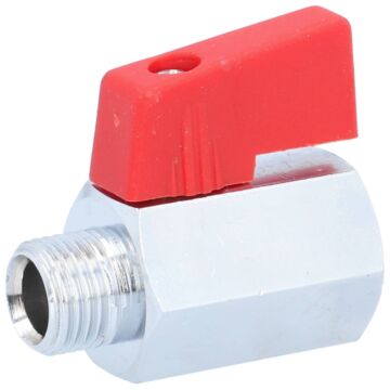 Mini-Kugelhahn, PN15, Messing/PTFE-NBR Innen-/Außengewinde, Griff rot