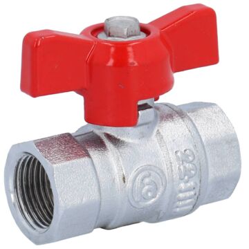 Kugelhahn 3/8", PN40, Ms/PTFE-FKM Innengewinde, voller Durchgang, Flügelgriff=rot
