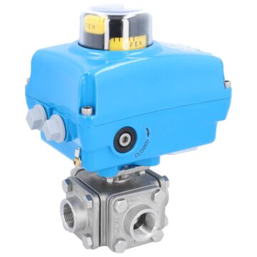 Ball valve ZD, 3/4", with actuator NE05 st. steel/PTFE, L-bore, 24V DC, oper. time ca.10s