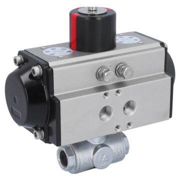 Kugelhahn-TN, 3/8", mit Antrieb-OE, EW50 Ms./PTFE-FKM, T-Bohrung, federrückstellend