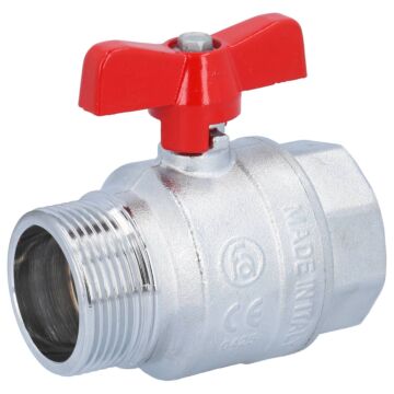 Ball valve 11/4 ", PN40, brass / PTFE FKM, Indoor / ext. full bore, butterfly handle = red