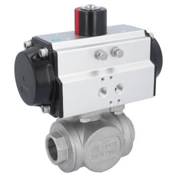Kugelhahn-BD, 1", mit Antrieb-OD, DW65 Edelstahl/PTFE-FKM, T-Bohrung, doppeltwirkend