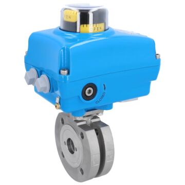 Ball valve ZK, DN25, with drive-NE05, stainless steel1.4408 / PTFE FKM, 24V DC, running 