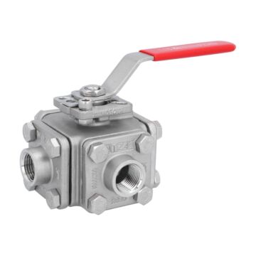 3-Wege Kugelhahn 1/2", PN40, T-Bohrung Edelst.1.4408/PTFE/FKM, ISO5211