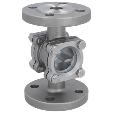 Schauglas DN20, Edelstahl CF8M/PTFE, EN558-28-F1 Deckelscheibe: bruchsicheres Glas (ESG), PN16