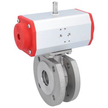 Ball valve ZK, DN40, with drive-ED, DW63, Stainless steel 1.4408 / PTFE FKM, double acting