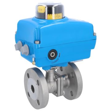 Ball valve ZP, DN20, with drive NE05, stainless steel1.4408 / PTFE FKM, 230V 50Hz, run-t