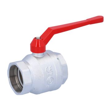 Ball valve 21/2 ", PN25, brass / PTFE FKM Female, full bore, hand lever = red
