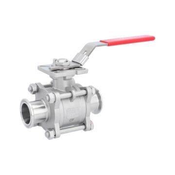 Kugelhahn DN40, PN63, 1.4408/PTFE-FKM, hohlraumarm Clamp nach DIN32676-Reihe A, ISO 5211, l=140mm