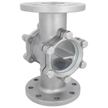 Schauglas DN80, Edelstahl CF8M/PTFE, EN558-28-F1 Deckelscheibe: bruchsicheres Glas (ESG), PN16