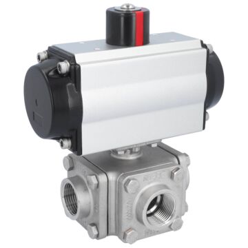 Kugelhahn-ZD, 1", mit Antrieb-OD, DW65 Edelst. 1.4408/PTFE-FKM, L-Bohrung, doppeltwirkend