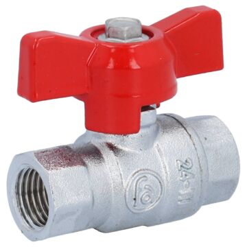 Kugelhahn 1/4", PN40, Ms/PTFE-FKM Innengewinde, voller Durchgang, Flügelgriff=rot