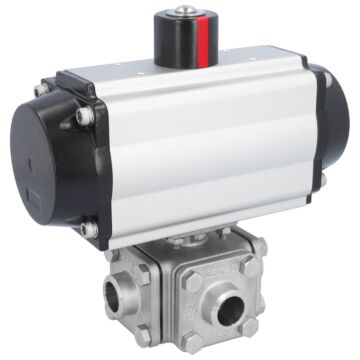 Ball valve-ZD, DN20, with actuator-OE, SR75, st. steel 1.4408/PTFE-FKM, L-bore, spring-return