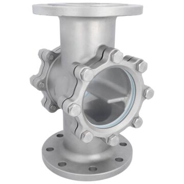 Schauglas DN100, Edelstahl CF8M/PTFE, EN558-28-F1 Deckelscheibe: bruchsicheres Glas (ESG), PN16