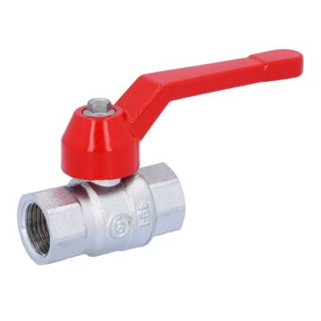 Ball valve 1/2 ", PN40, brass / PTFE FKM Female, full bore, hand lever = red
