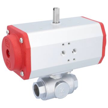 Kugelhahn-TN, 3/4", mit Antrieb-EE, EW63 Ms./PTFE-FKM, T-Bohrung, federrückstellend