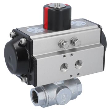 Kugelhahn-TN, 1/2", mit Antrieb-OE, EW50 Ms./PTFE-FKM, T-Bohrung, federrückstellend