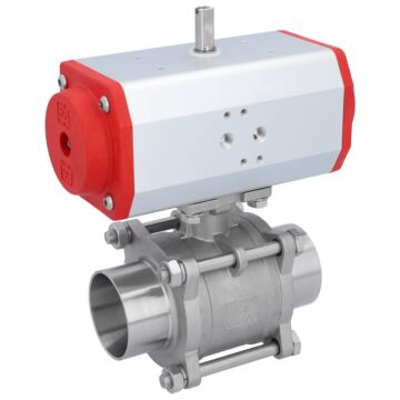 Kugelhahn, PN16, Antrieb EE, Edelstahl/PTFE-FKM Anschweißende, pneumatisch, federrückstellend