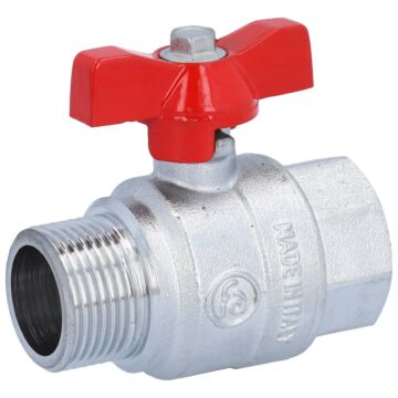 Kugelhahn 3/4", PN40, Ms/PTFE-FKM Innen-/Außengew. voller Durchgang, Flügelgriff=rot