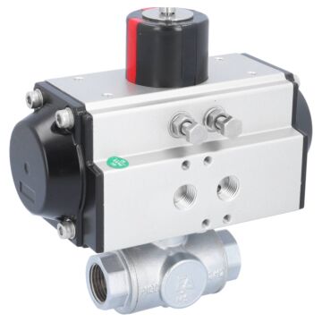 Kugelhahn-TN, 1/2", mit Antrieb-OE, EW50 Ms./PTFE-FKM, L-Bohrung, federrückstellend