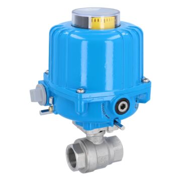 Kugelhahn MU, 3/4", mit Antrieb-NE03 Edelstahl/PTFE-FKM, 230V 50Hz, Laufzeit 12sek.