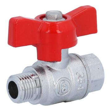 Kugelhahn 1/4", PN40, Ms/PTFE-FKM Innen-/Außengew. voller Durchgang, Flügelgriff=rot