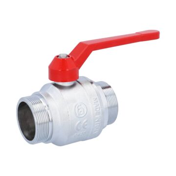 Ball valve 2 ", PN40, brass / PTFE FKM, External threads, full bore, hand lever = red