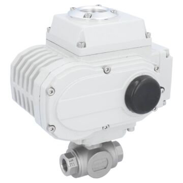 Kugelhahn-BD, 3/8", Antrieb LE05, voller Durchgang Ed./PTFE-FKM, T-Bohrung, 24V DC, Laufzeit 20sek