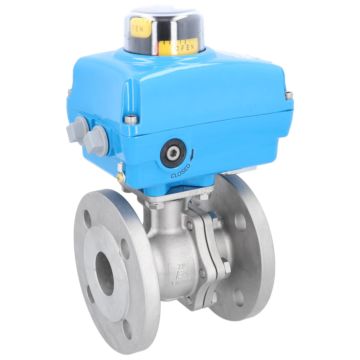 Ball valve ZP, DN40, with drive NE05, stainless steel1.4408 / PTFE FKM, 230V 50Hz, run-t