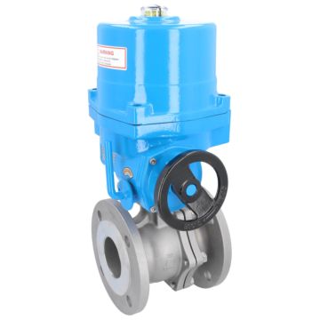 Ball valve ZP, DN65, with drive NE09, stainless steel1.4408 / PTFE FKM, 230V 50Hz, run-t