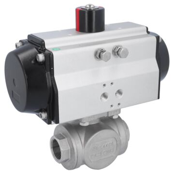 Kugelhahn-BD, 1", mit Antrieb-OE, EW85 Edelstahl/PTFE-FKM, T-Bohrung, federrückstellend