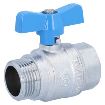 Ball valve 1 "PN40, brass / PTFE FKM, Internal / external thread, blue butterfly handle
