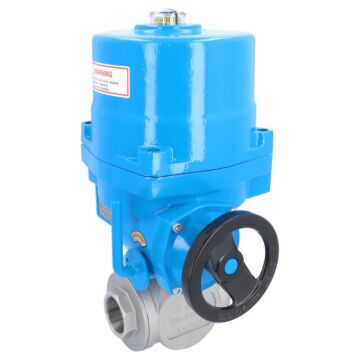 Ball valve BD, 11/2", actuator NE06, full bore st. st./PTFE-FKM, L-bore, 230V 50Hz, oper.time 17s