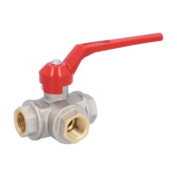 3-way ball valve 1/2 ", PN50, brass / PTFE-NBR L-bore, sealed on all