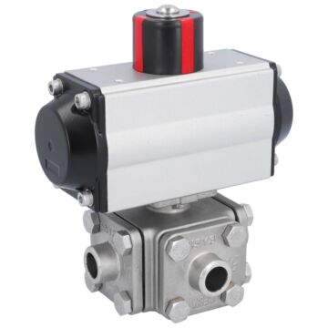 Ball valve-ZD, DN15, with actuator-OD, DA50, st. steel 1.4408/PTFE-FKM, T-bore, double acting