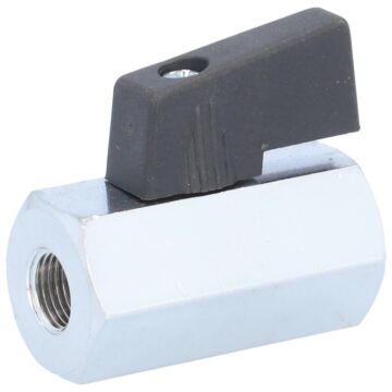 Mini-Kugelhahn 1/8", Ms/PTFE-NBR PN15, Innengewinde, Griff schwarz