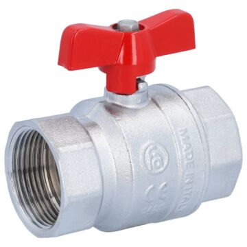 Ball valve 11/4 ", PN40, brass / PTFE FKM, Female, full bore, butterfly handle = red
