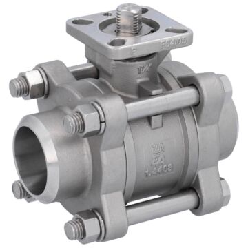 Kugelhahn, PN64, Edelstahl/PTFE-FKM, hohlraumarm Anschweißende, Flansch für Antrieb