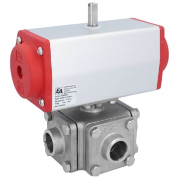 Kugelhahn-ZD, DN25, mit Antrieb-ED, DW63 Ed 1.4408/PTFE-FKM, L-Bohrung, doppeltwirkend