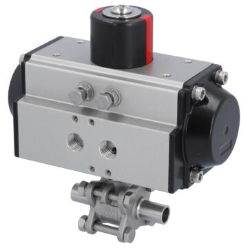 Kugelhahn MA DN10-Anschweißende, mit Antrieb OD50 Edelstahl/PTFE-FKM, hohlraumarm, doppeltwirkend