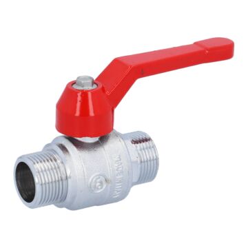 Kugelhahn 3/4", PN40, Ms/PTFE-FKM Außengewinde, voller Durchgang, Handhebel=rot