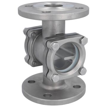 Schauglas DN40, Edelstahl CF8M/PTFE, EN558-28-F1 Deckelscheibe: bruchsicheres Glas (ESG), PN16