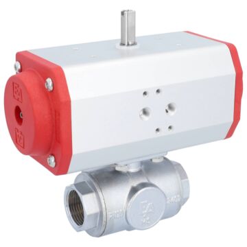 Kugelhahn-TN, 1", mit Antrieb-EE, EW63 Ms./PTFE-FKM, L-Bohrung, federrückstellend