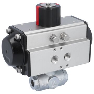 Kugelhahn-TN, 1/4", mit Antrieb-OE, EW50 Ms./PTFE-FKM, T-Bohrung, federrückstellend