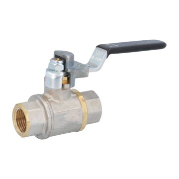 Kugelhahn 1/2", PN12, Ms/PTFE, mit Entleerung Innengewinde, voller Durchgang, Stahlhandhebel